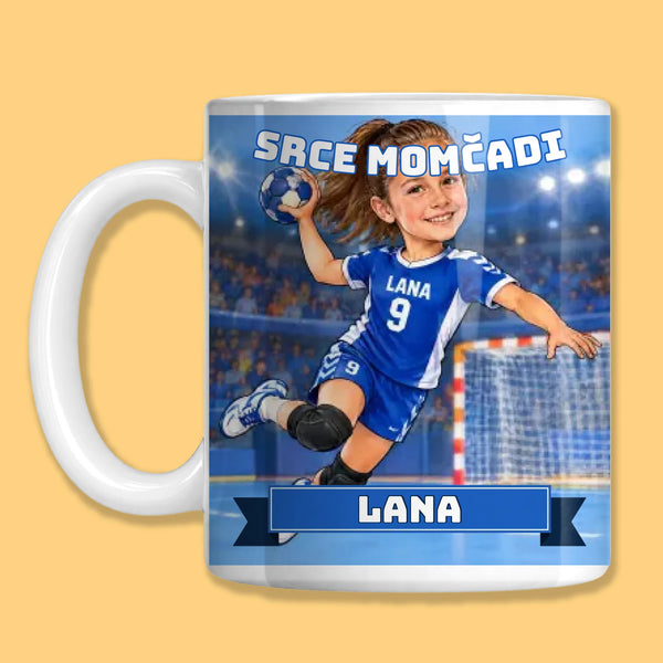 Šalica sa sportskom karikaturom s fotografijom djeteta – Rukomet